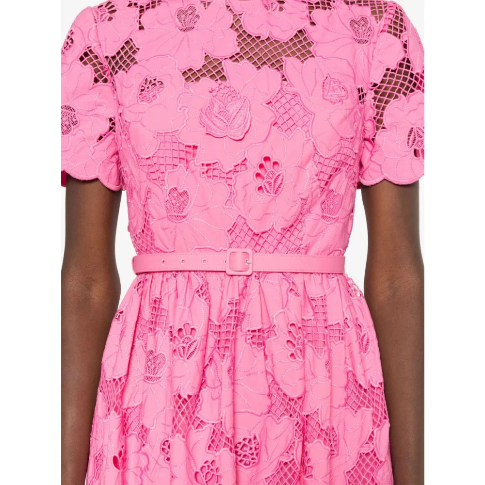 Self Portrait Roze Guipure Kant Midi Jurk Pink Dames
