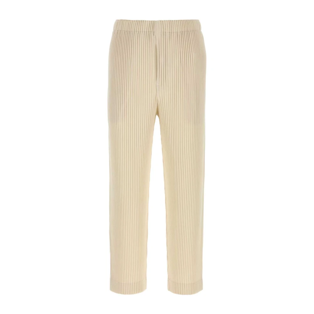 Issey Miyake Men's Beige Straight Trousers, S, March Pleated Trousers