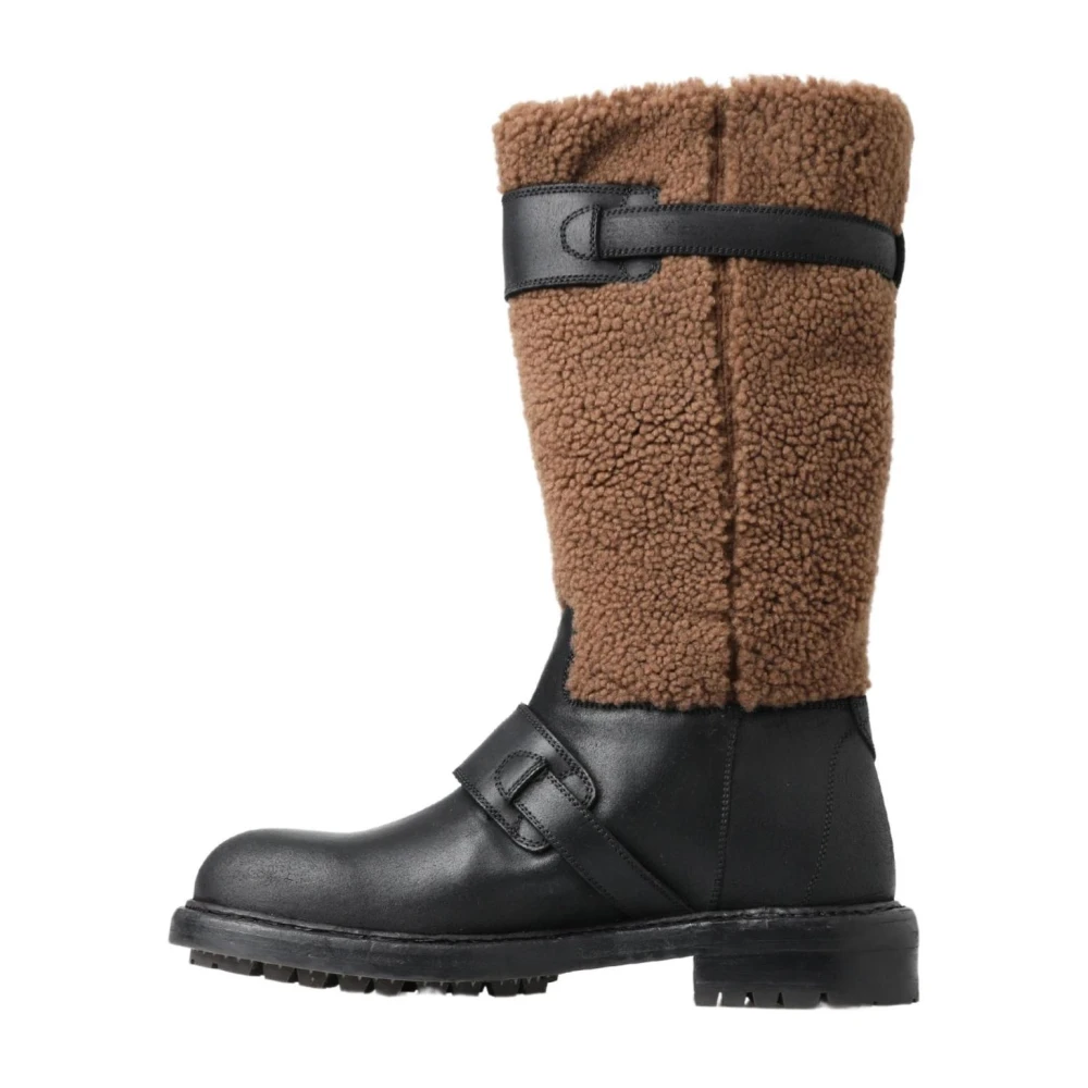 Dolce & Gabbana , Winter Boots, Male, Multicolor, 5 Uk, Black Shearling Motorcycle Boots