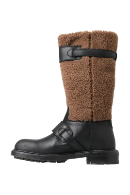 Svarta Shearling Motorcykelstövlar