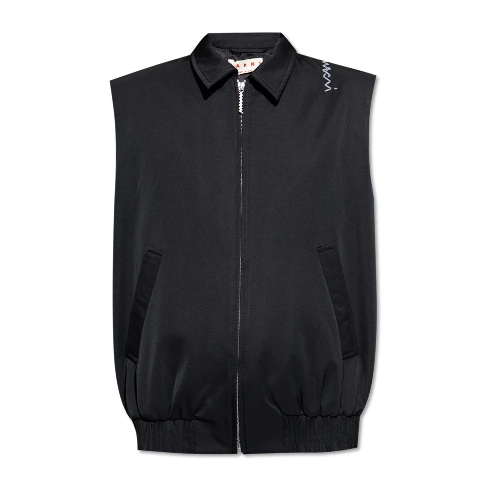 Marni Logoed Rits Gewatteerd Vest Klassieke Kraag Black Dames