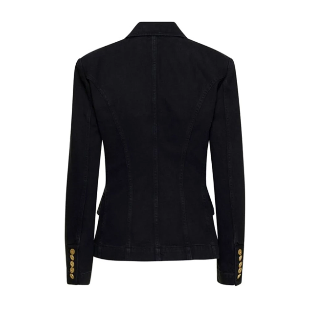 Balmain Double-Breasted Denim Blazer Gouden knopen Black Dames