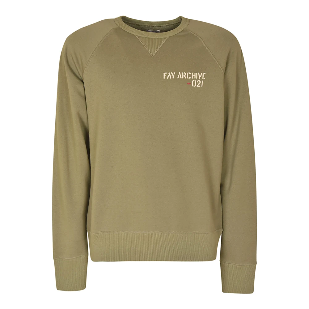 Fay Militaire stijl katoenen sweatshirt met V-inzet Green Heren