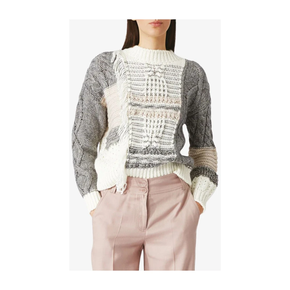 Nenette Gestructureerde Crewneck Sweater Mix Beige Dames