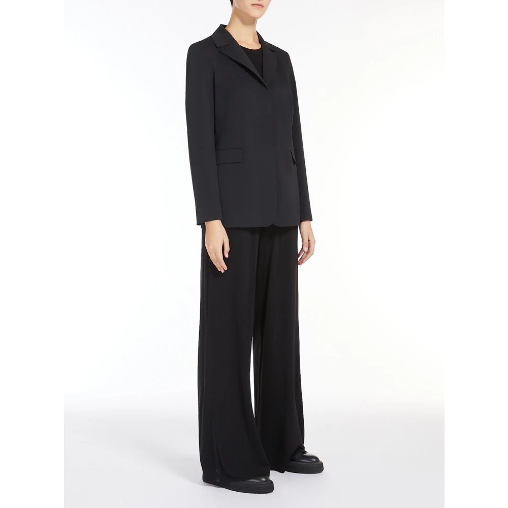 Max Mara Zwarte jas met revers en zakken Black Dames