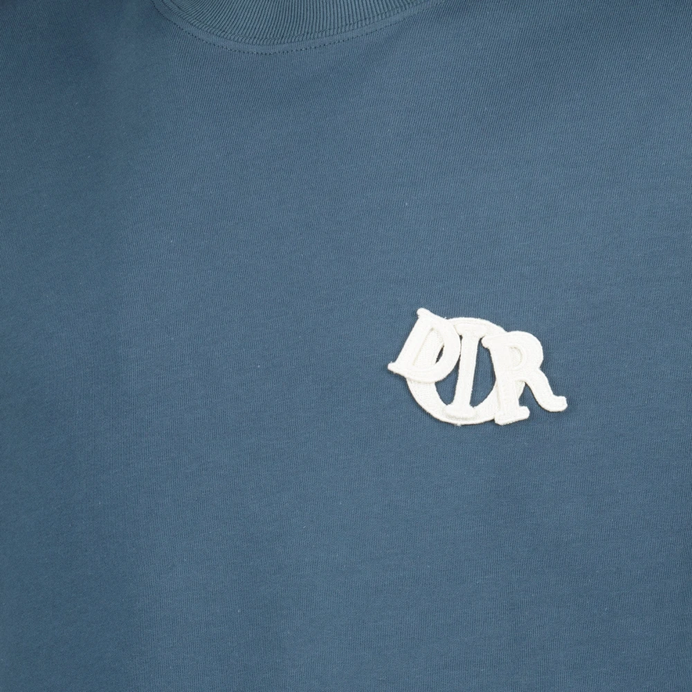 Dior Blauw Geborduurd Logo T-shirt Blue Heren