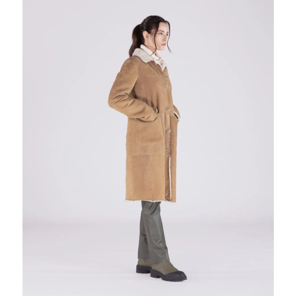 Gimo's Zachte Suede Shearling Jas Beige Dames