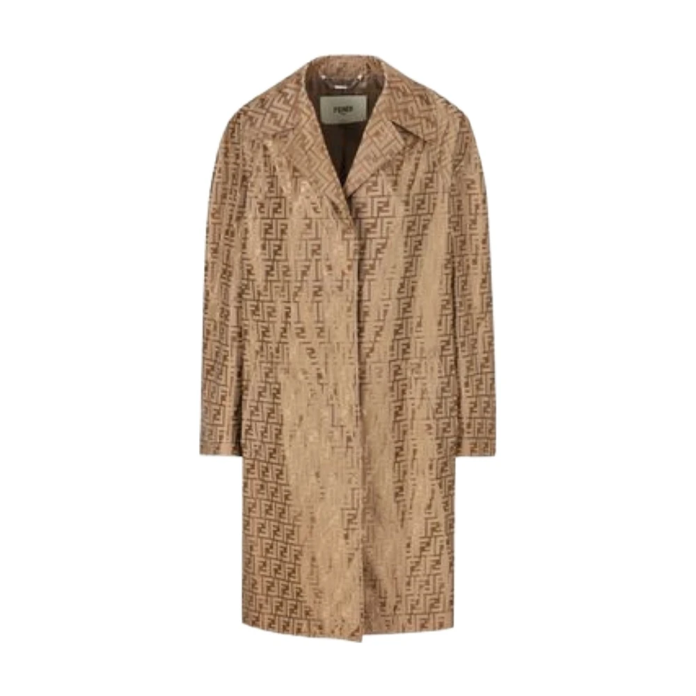 Fendi Stijlvolle Jacquard Trenchcoat Beige Dames