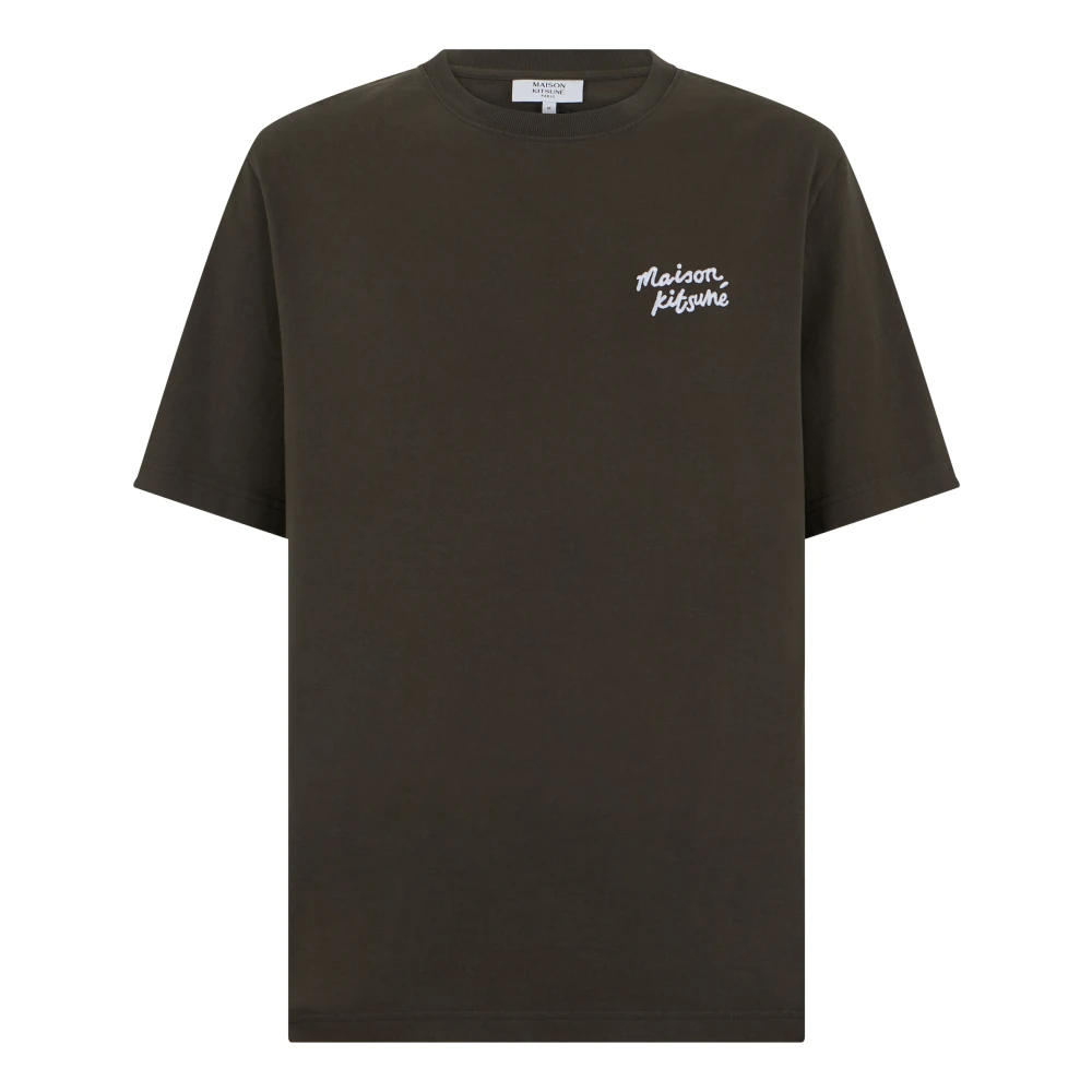 Maison Kitsuné Men's Brown T-Shirts, Xl, Cotton T-Shirt With Logo