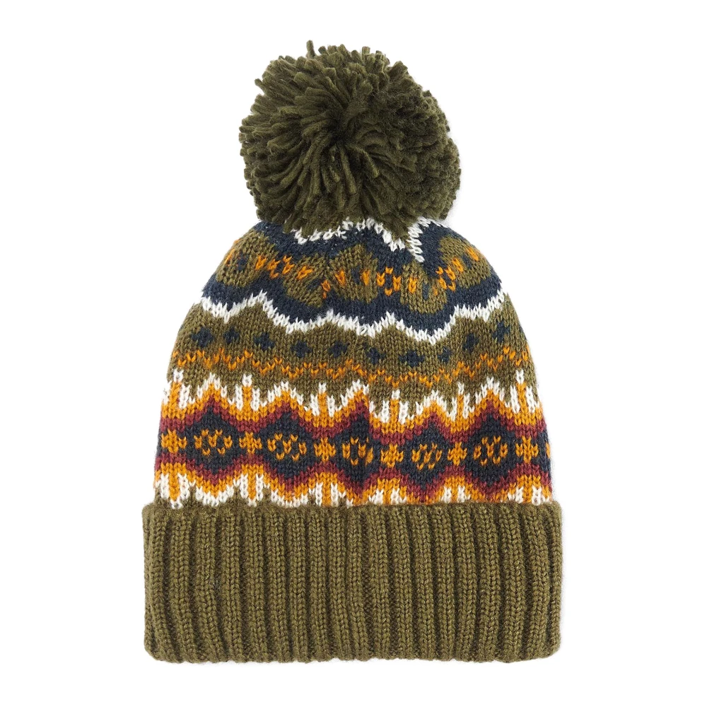 Barbour Groene Gebreide Fairisle Pom Hoed Green Heren
