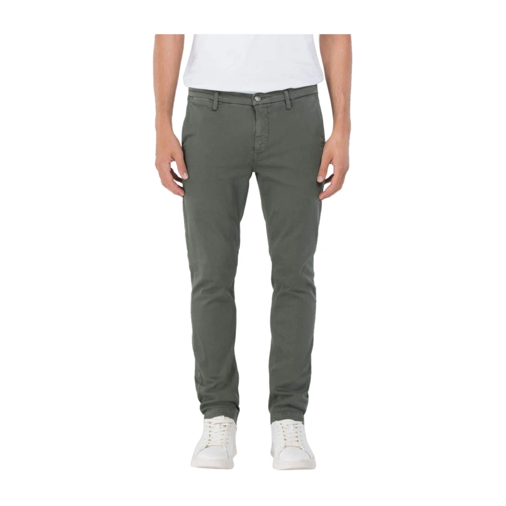 Replay Slim Fit Chino Broek met Stone Wash Green Heren