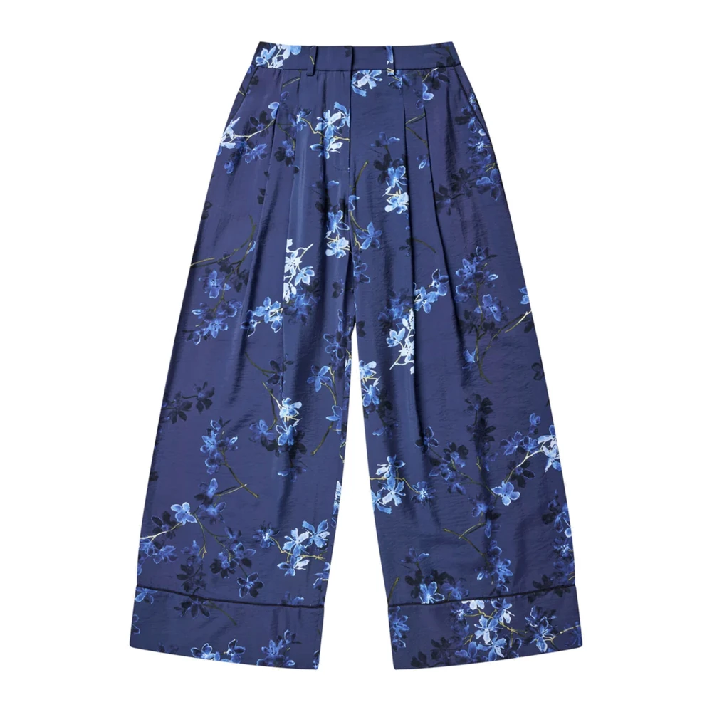 Munthe Bloemen Wijde Pijp Broek Navy Blue Dames