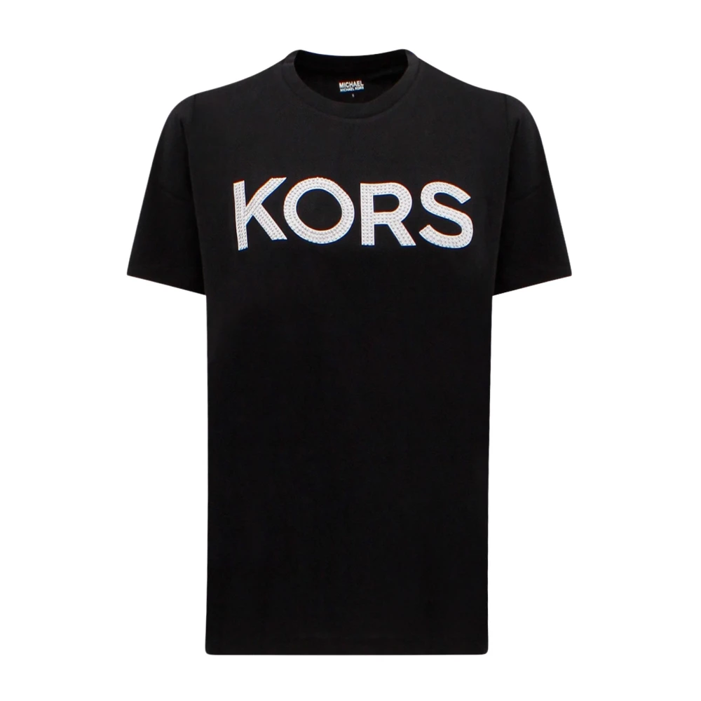 Michael Kors Organisch Katoenen T-Shirt met Metalen Logo Black Dames