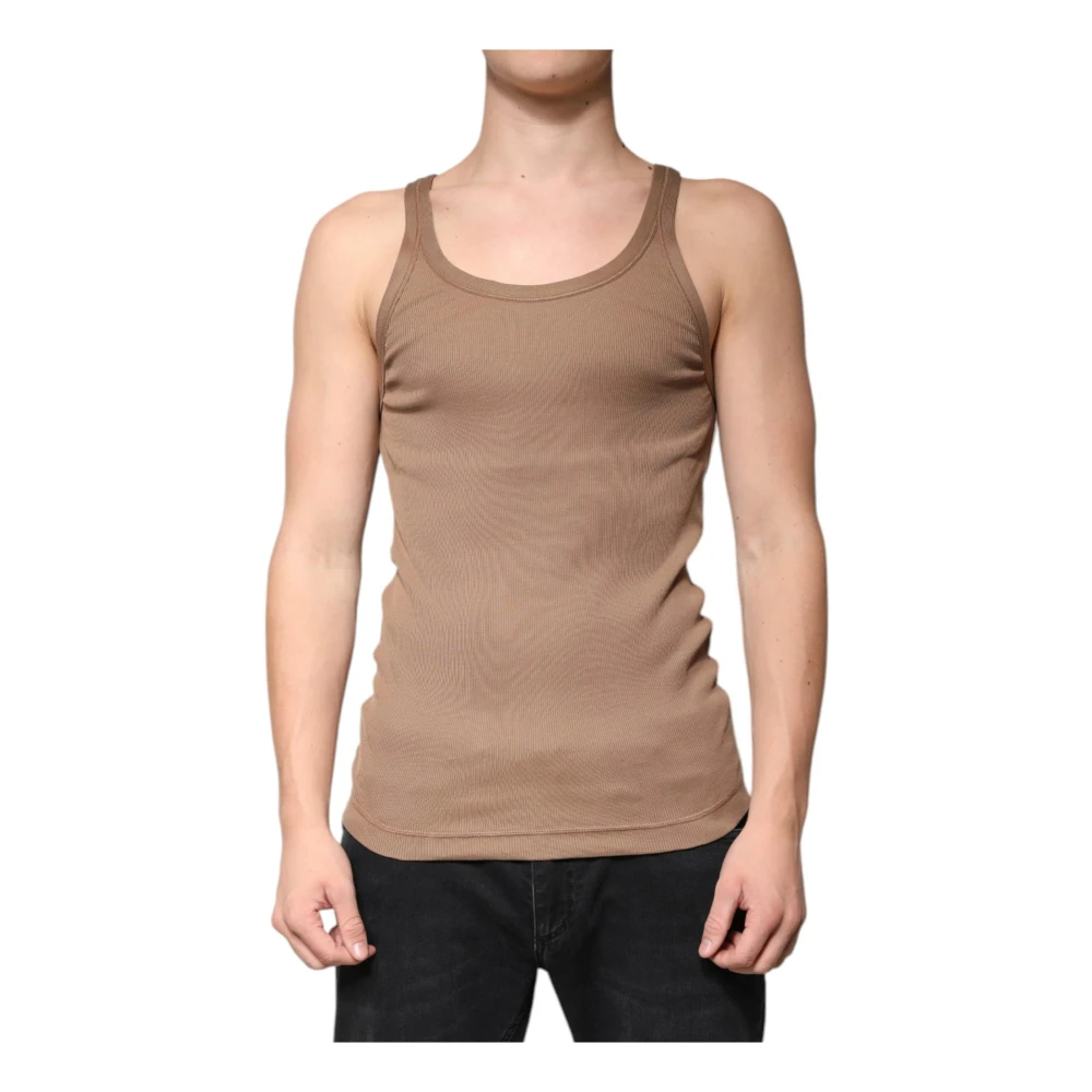 Dolce & Gabbana Bruine Katoenen Tanktop met Logodetail Brown Heren