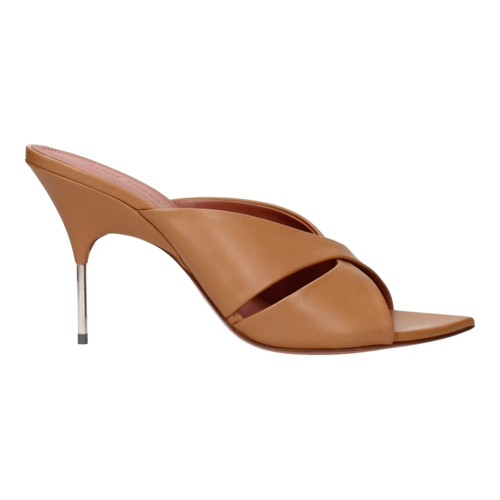 Amina Muaddi Women's Brown Leather Stiletto Heels Sandals