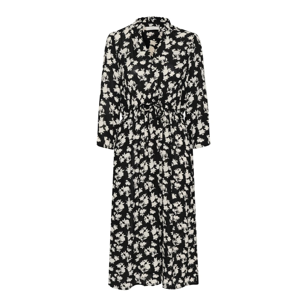 Kaffe Bloemenprint Kalf Jurk Black Dames