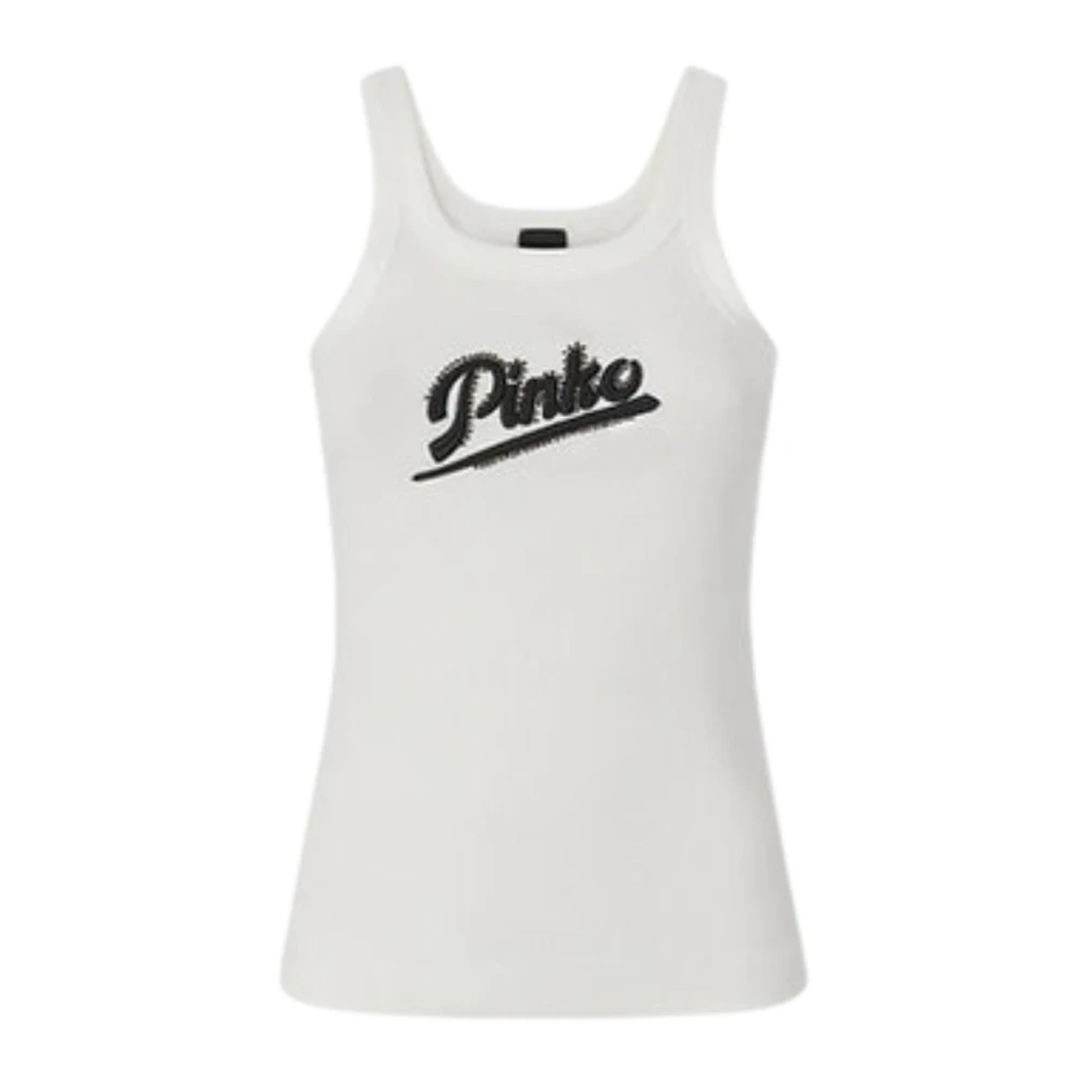 Pinko Donna Bianco - Canotta Con Ricamo E Strass - Tops - L