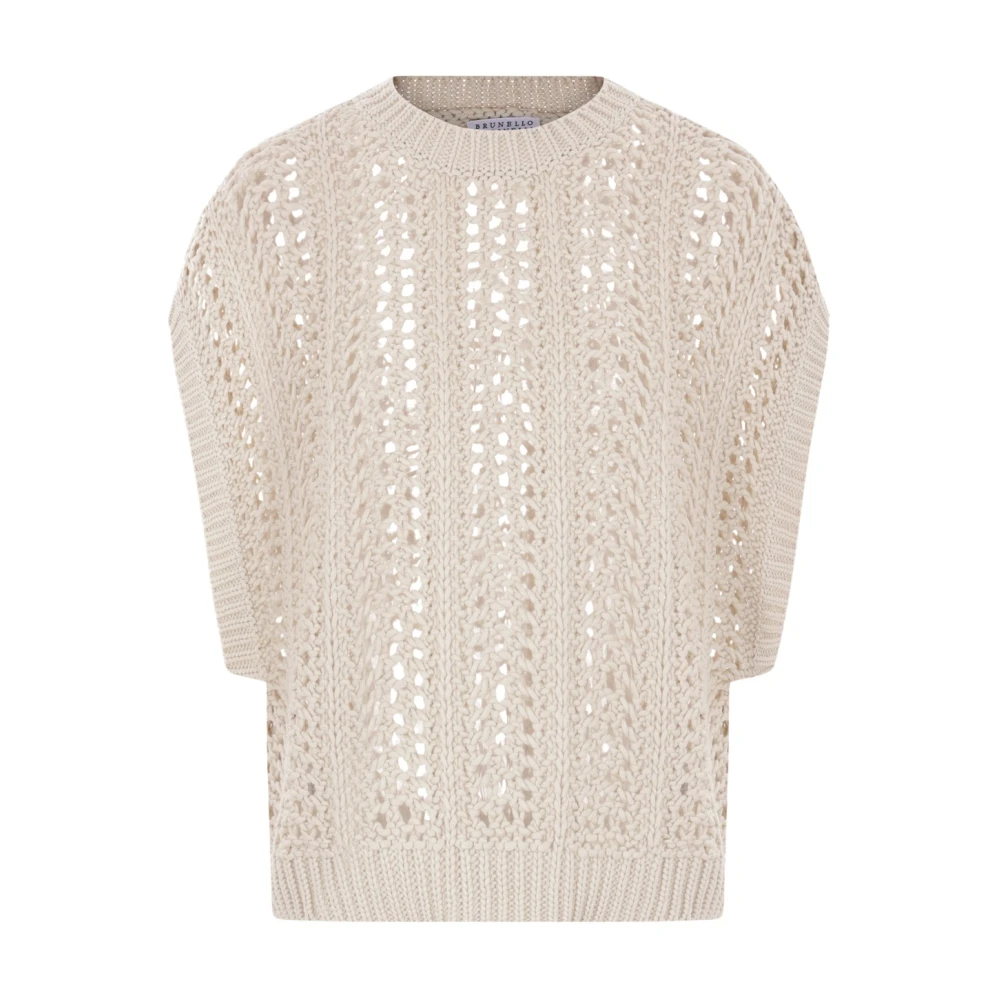 BRUNELLO CUCINELLI Lichtbeige Katoenen Gebreide Trui Beige Dames