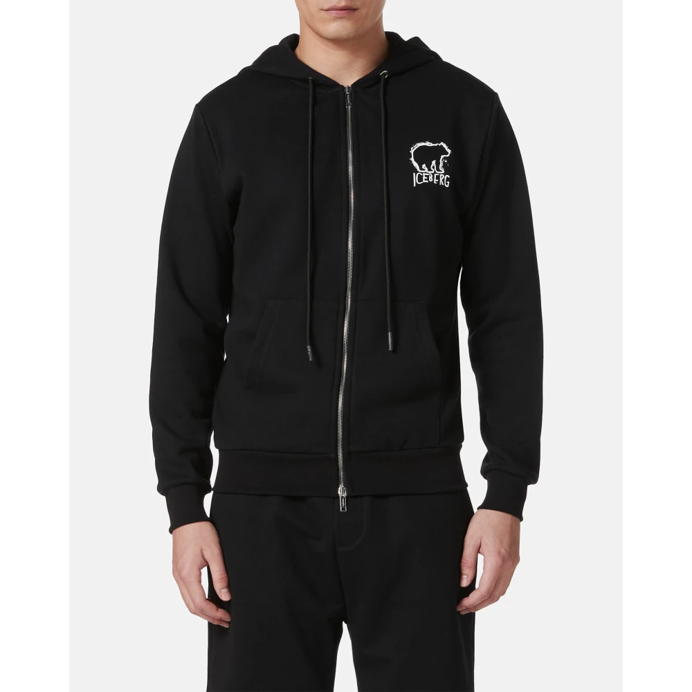 Iceberg Zwarte slim fit katoenen sweatshirt met logoborduursel Black Heren