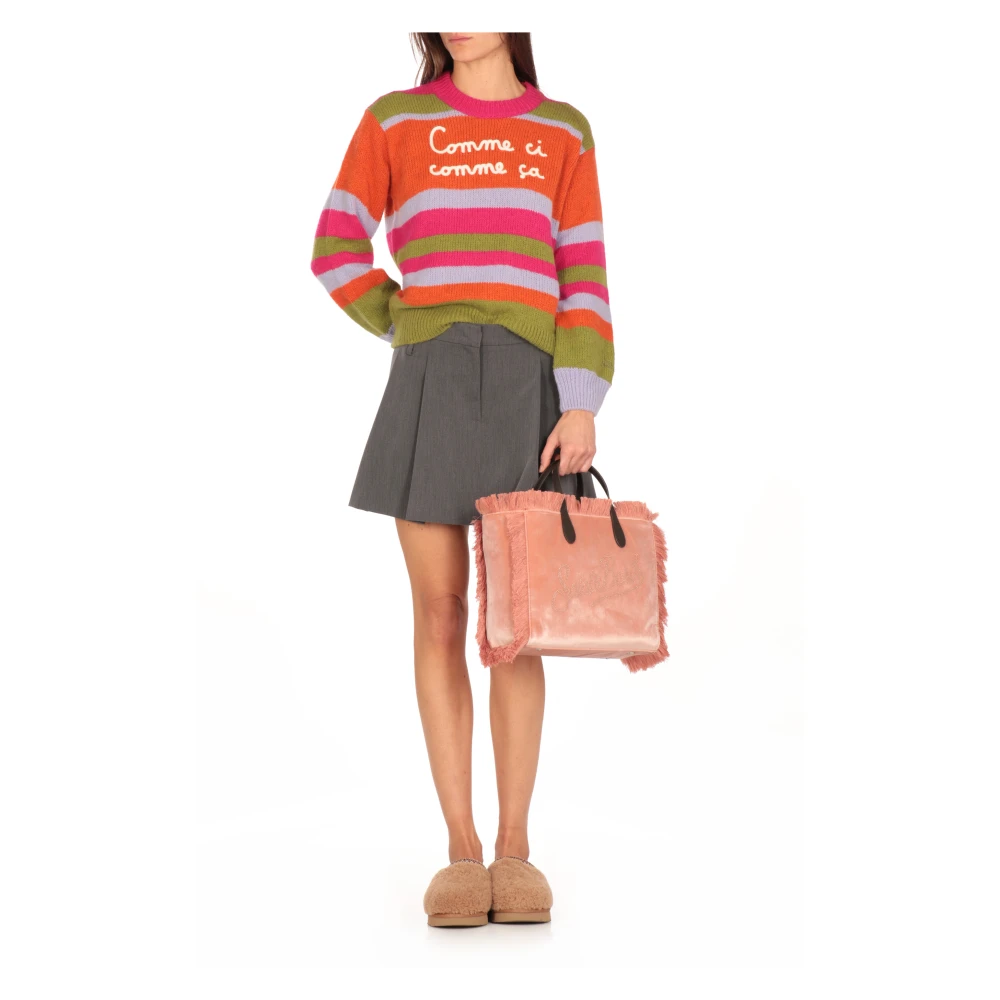 Saint Barth Roze Fluwelen Handtas met Franjes Pink Dames
