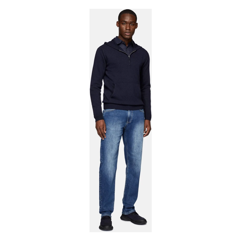 Boggi Milano Cashmere Blend Hoodie Blue Heren