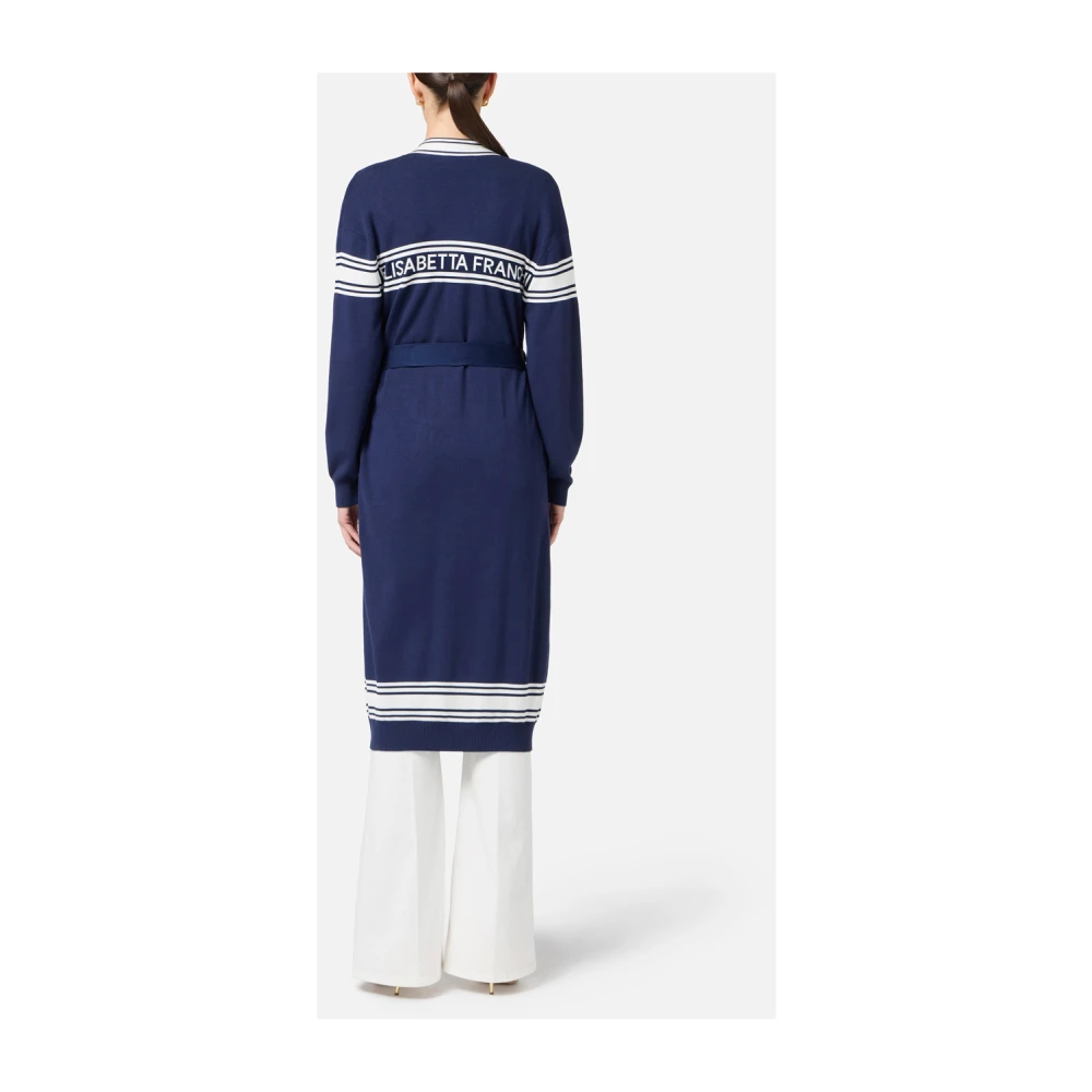 Elisabetta Franchi Blauwe Lange Cardigan met Contrastbanden Blue Dames