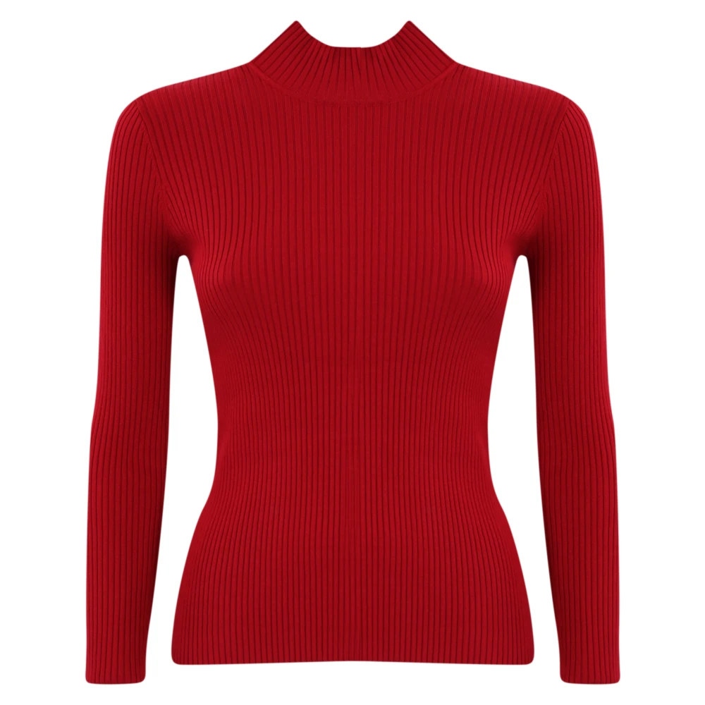 Twinset Rode Geribbelde Trui met Hoge Hals Red Dames