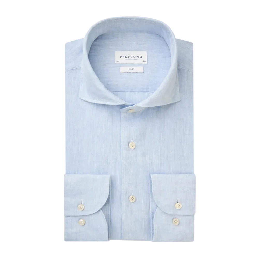 PROFUOMO Heren Overhemden Shirt X-cutaway Sc Linnen Lichtblauw