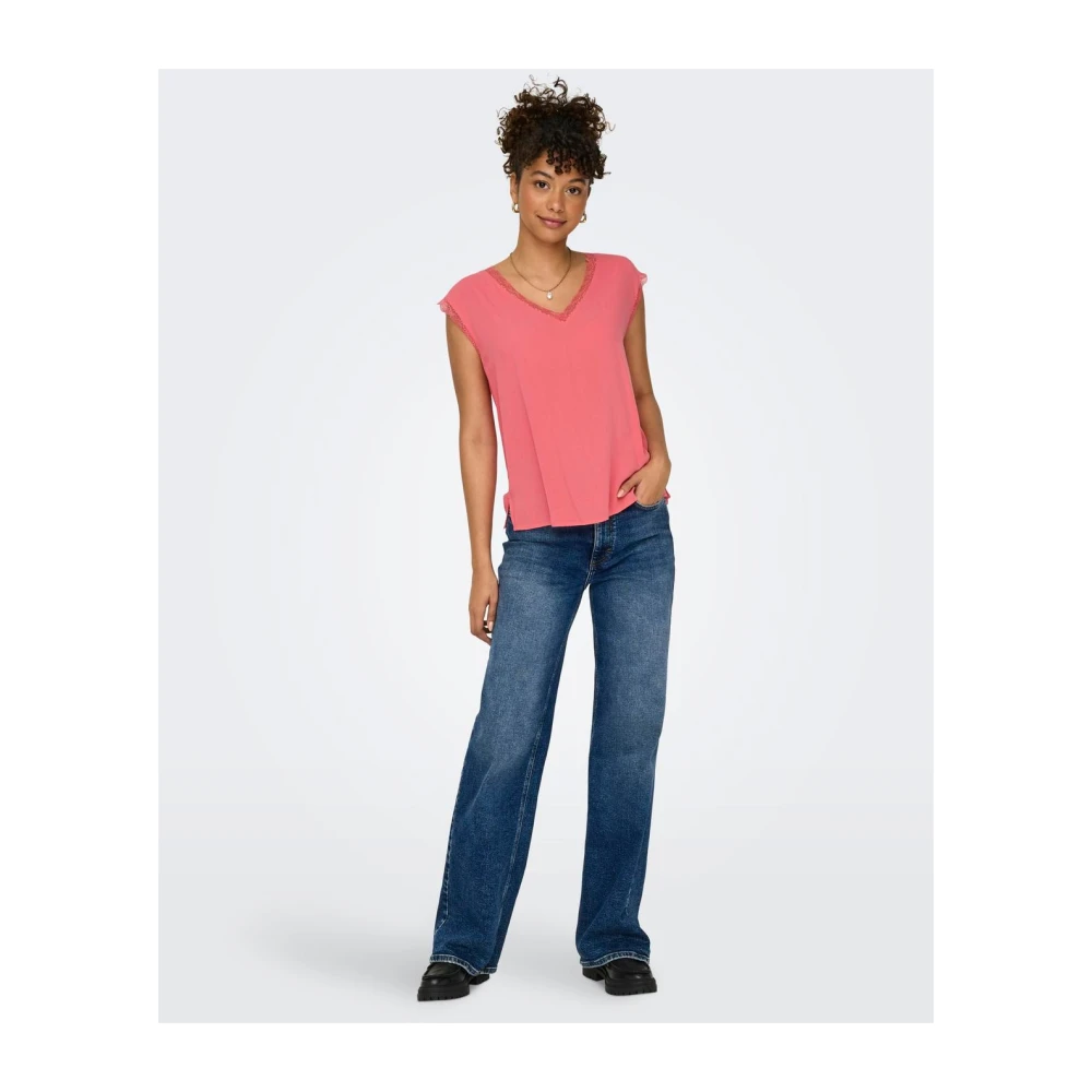 Only Dames V-hals T-shirt Jasmina Pink Dames