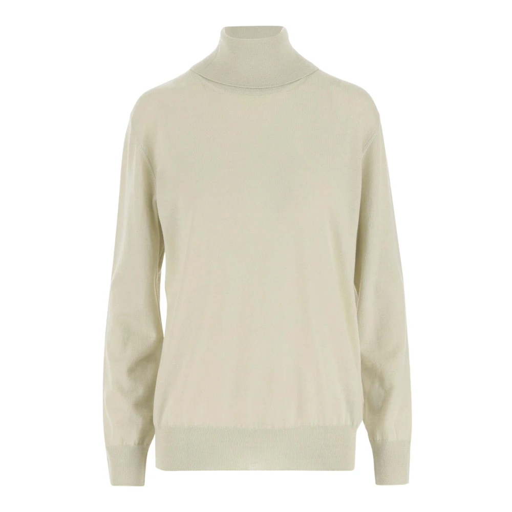 Jil Sander Wollen Pullover Hoge Hals Ivoor Achtersplit Beige Dames