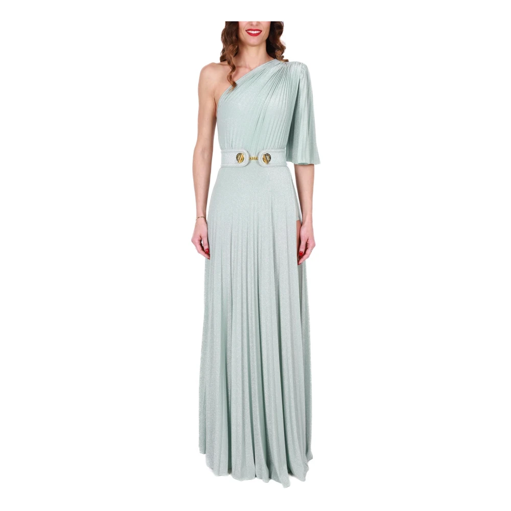 Elisabetta Franchi Groene Lurex Een-Schouder Maxi Jurk Green Dames