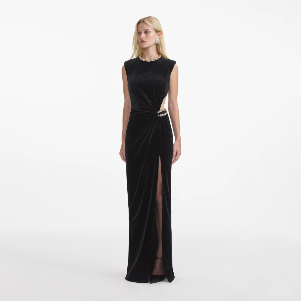 Self Portrait Zwart Velvet Embellished Maxi Jurk Black Dames
