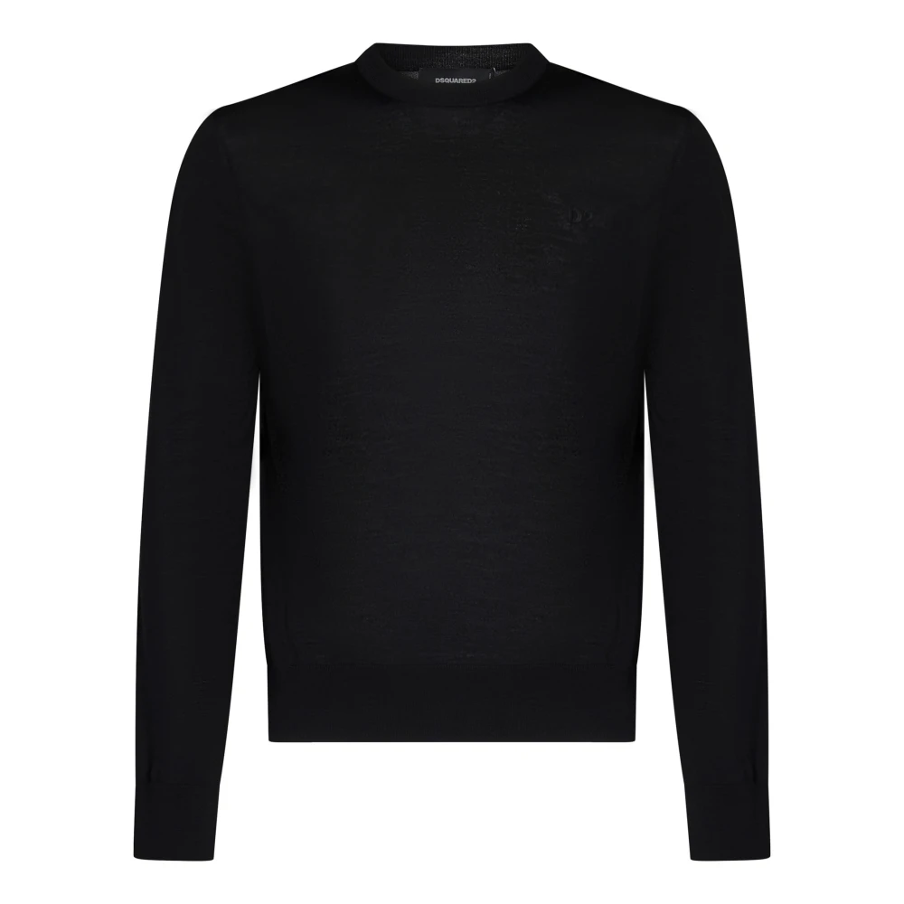 Dsquared2 Men's Black Round-Neck Knitwear,, Wool Crewneck Logo Sweatshirt Large