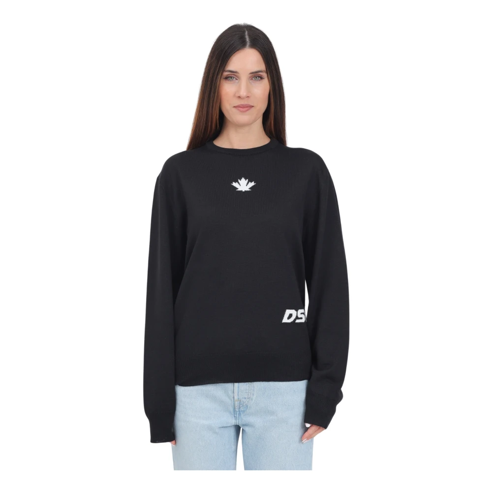 Dsquared2 Zwarte Crew-Neck Sweater met Logo Black Dames