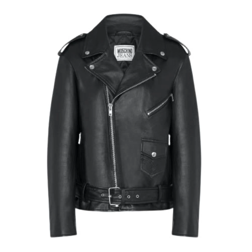 Moschino Leren jas met Strass Decoratie Black Dames