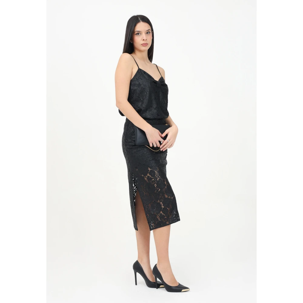 ViCOLO Zwarte bloemen kanten midi rok Black Dames