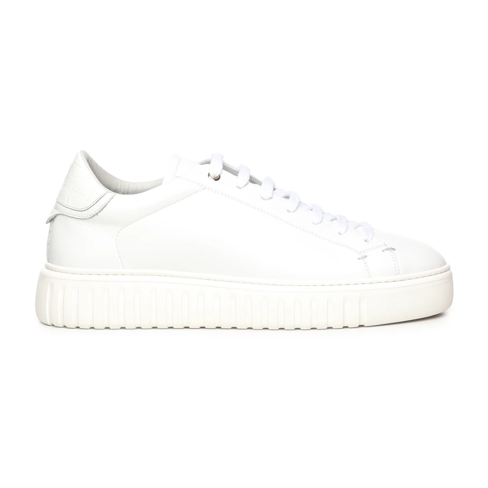 Giuliano Galiano Witte Leren Sneakers Logo Belettering Rubberen Zool Heren Schoenen