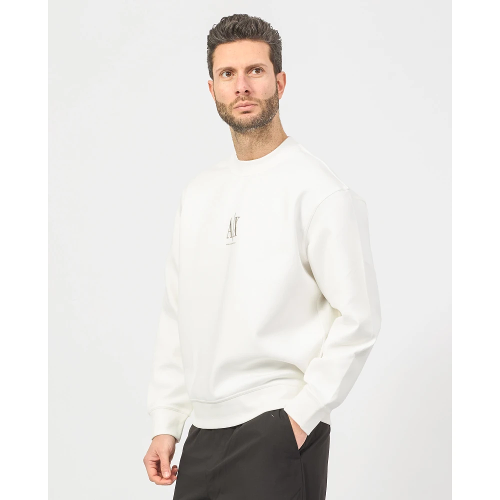 Armani Exchange Witte Crewneck Sweater met Voorlogo White Heren
