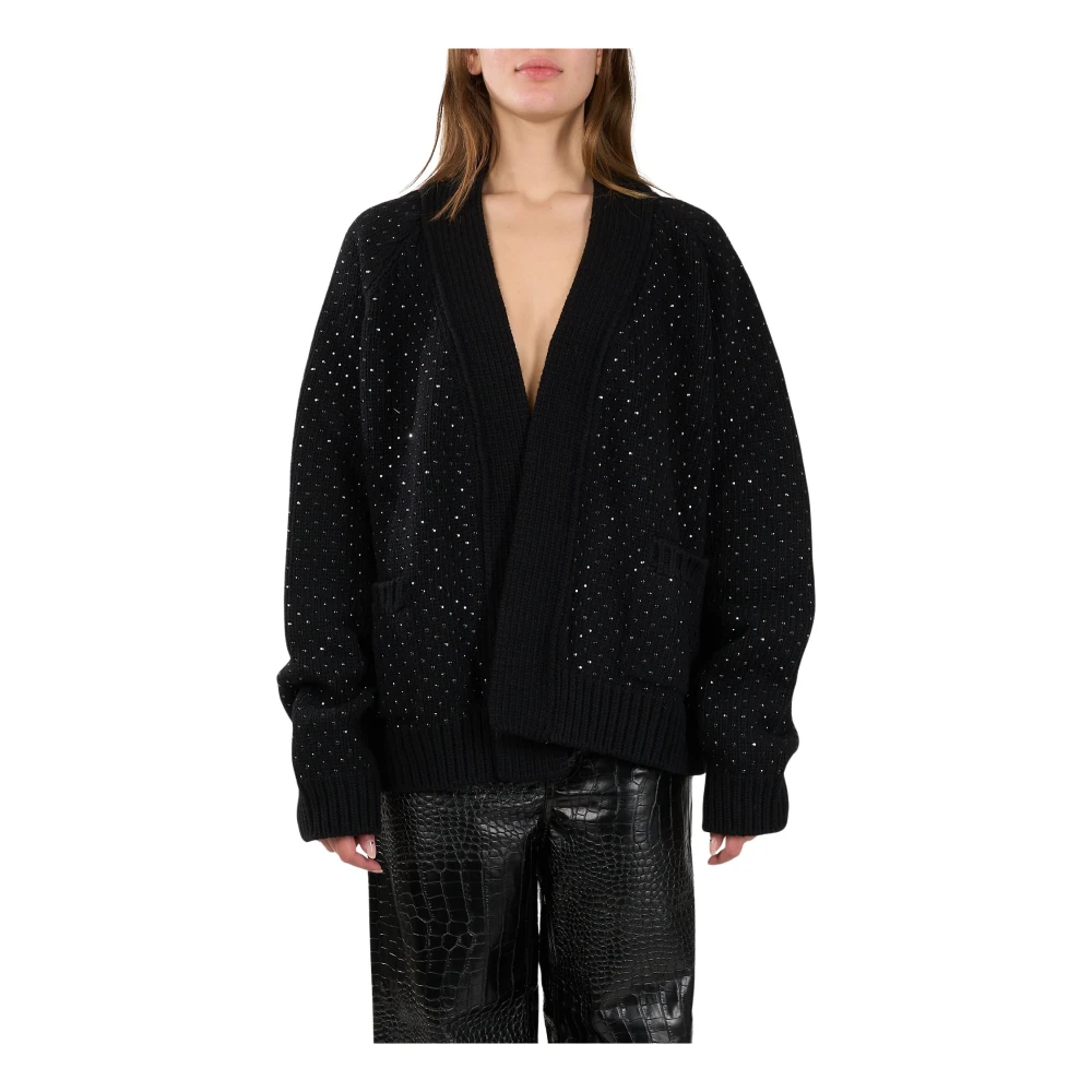 Laneus Cardigan met Strass en Raglanmouwen Black Dames