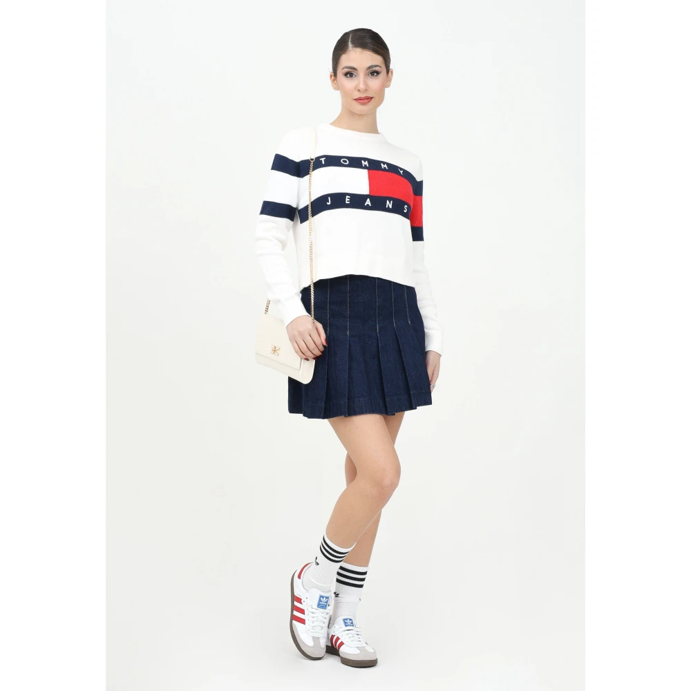 Tommy Jeans Donkerblauwe Denim Geplooide Rok Blue Dames