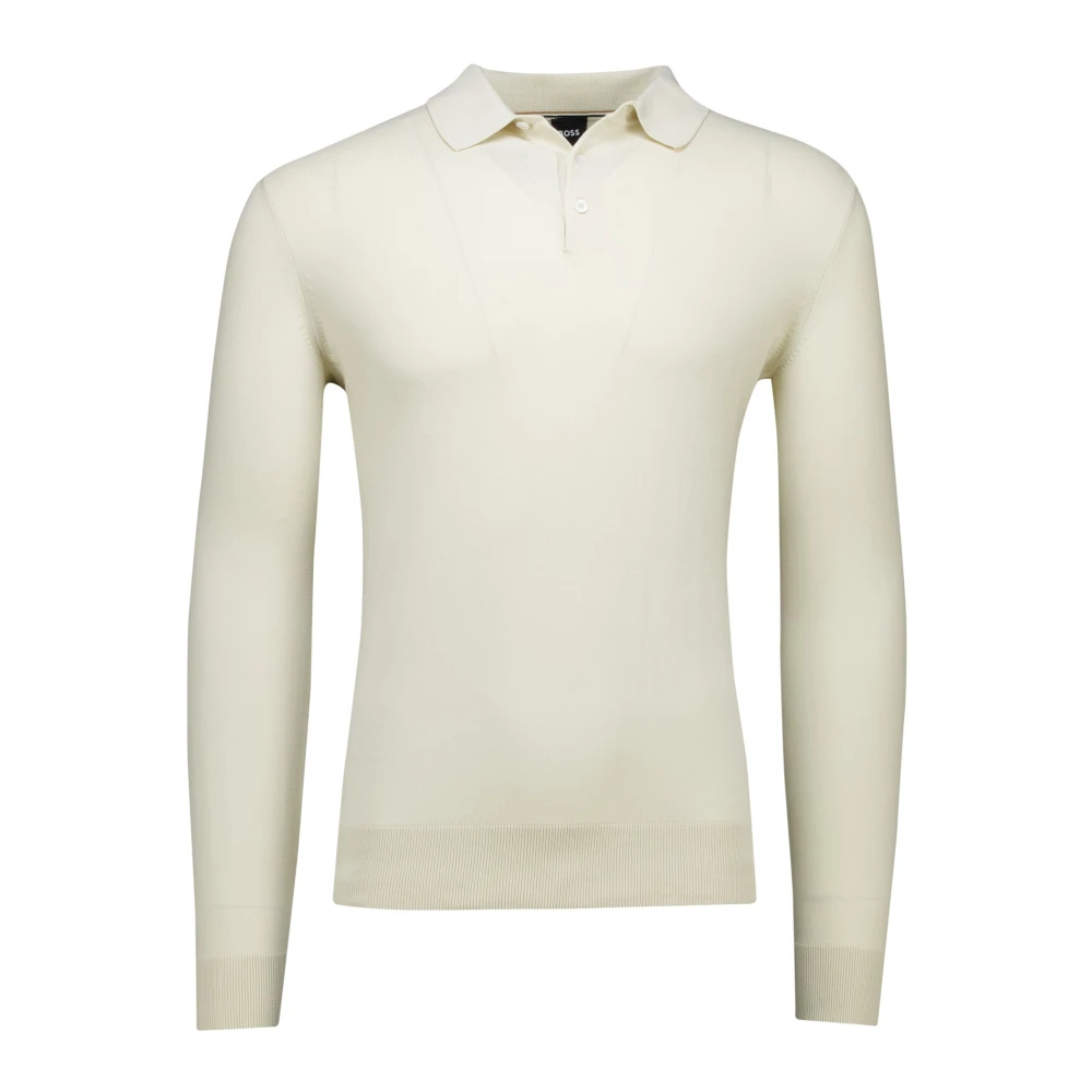 Hugo Men's Beige Polo Shirts, L, Long Sleeve Cream Polo Shirt