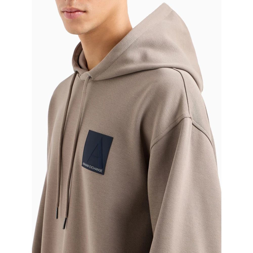 Emporio Armani Grijze Logo Patch Hoodie Sweater Brown Heren