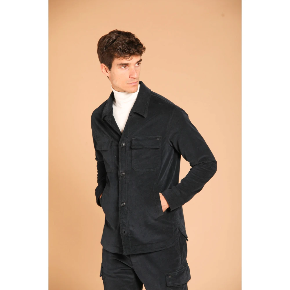 Mason's Fluweel Effect Slim Fit Winter Overshirt Blue Heren