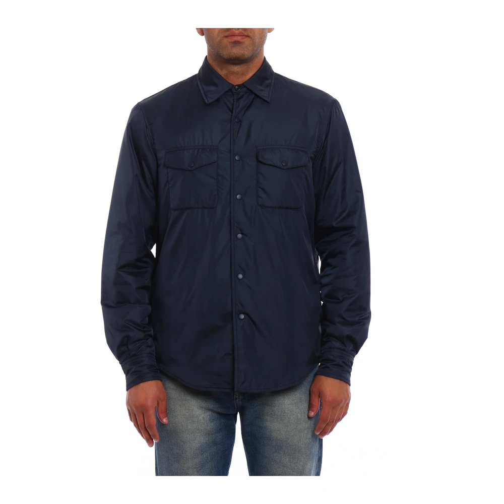 Aspesi Militaire Stijl Nylon Overhemd Blue Heren