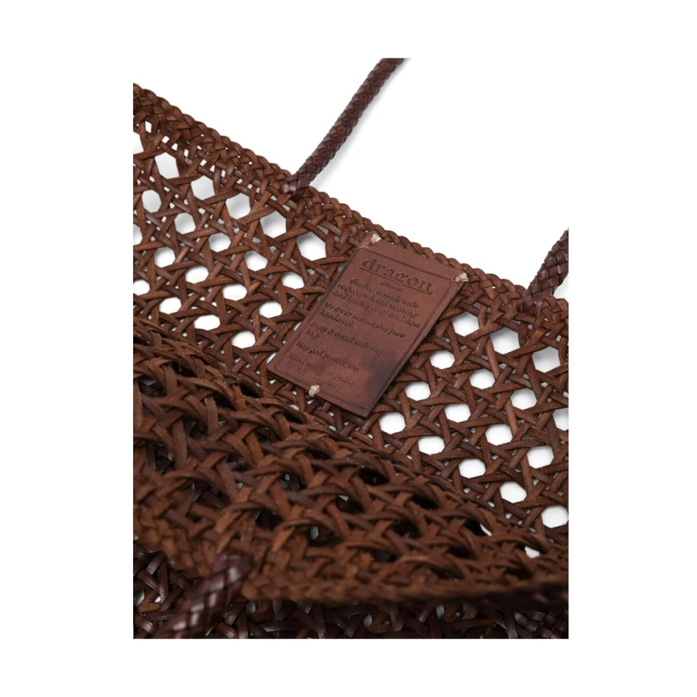 Dragon Diffusion Leren Tote Tas met Gevlochten Ontwerp Brown Dames