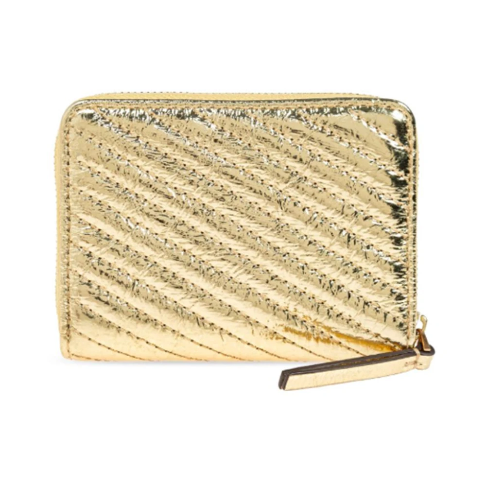 TORY BURCH Gouden Metallic Gestikte Portemonnee met Double T Yellow Dames