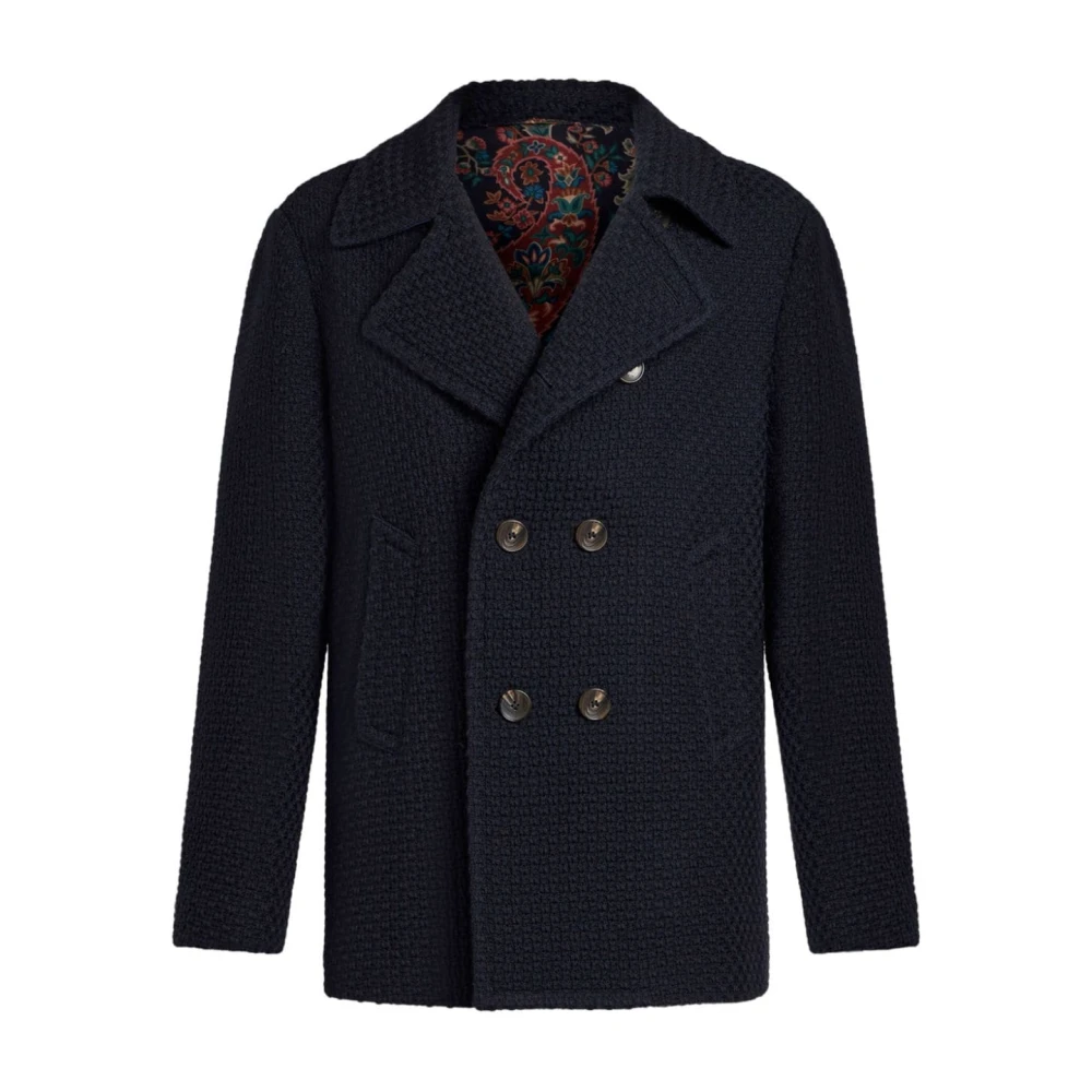 ETRO Middernachtblauwe Wol Double-Breasted Jas Blue Heren