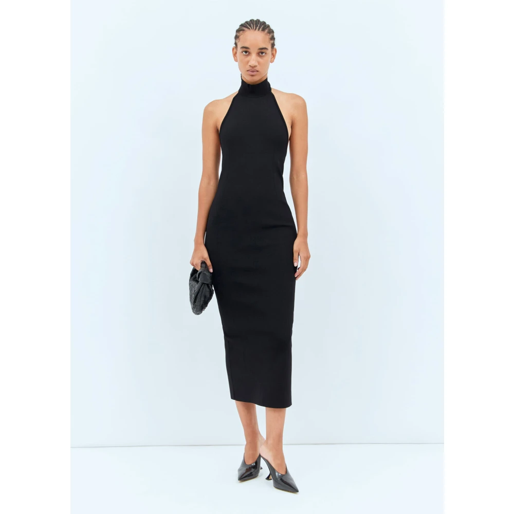 Khaite Geribbelde Halternek Midi Jurk Black Dames