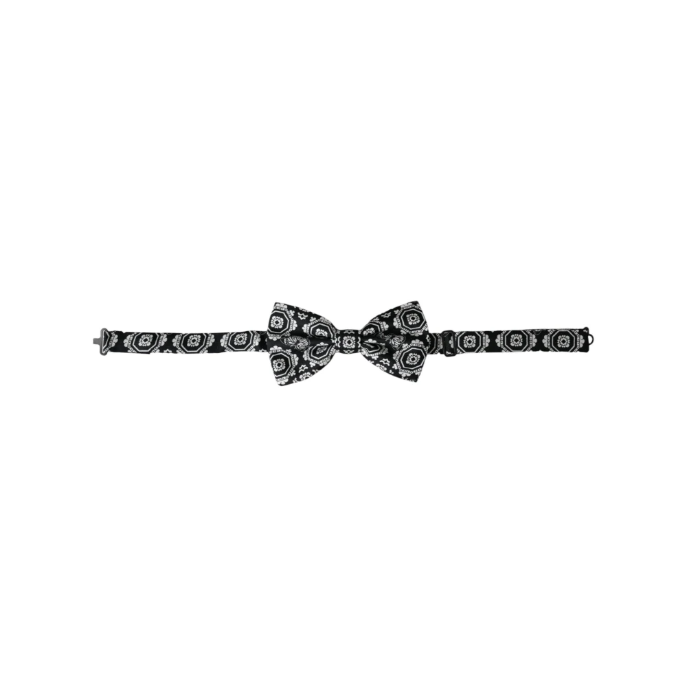 Dolce & Gabbana Black White Printed Adjustable Neck Men Bow Tie - Image 2