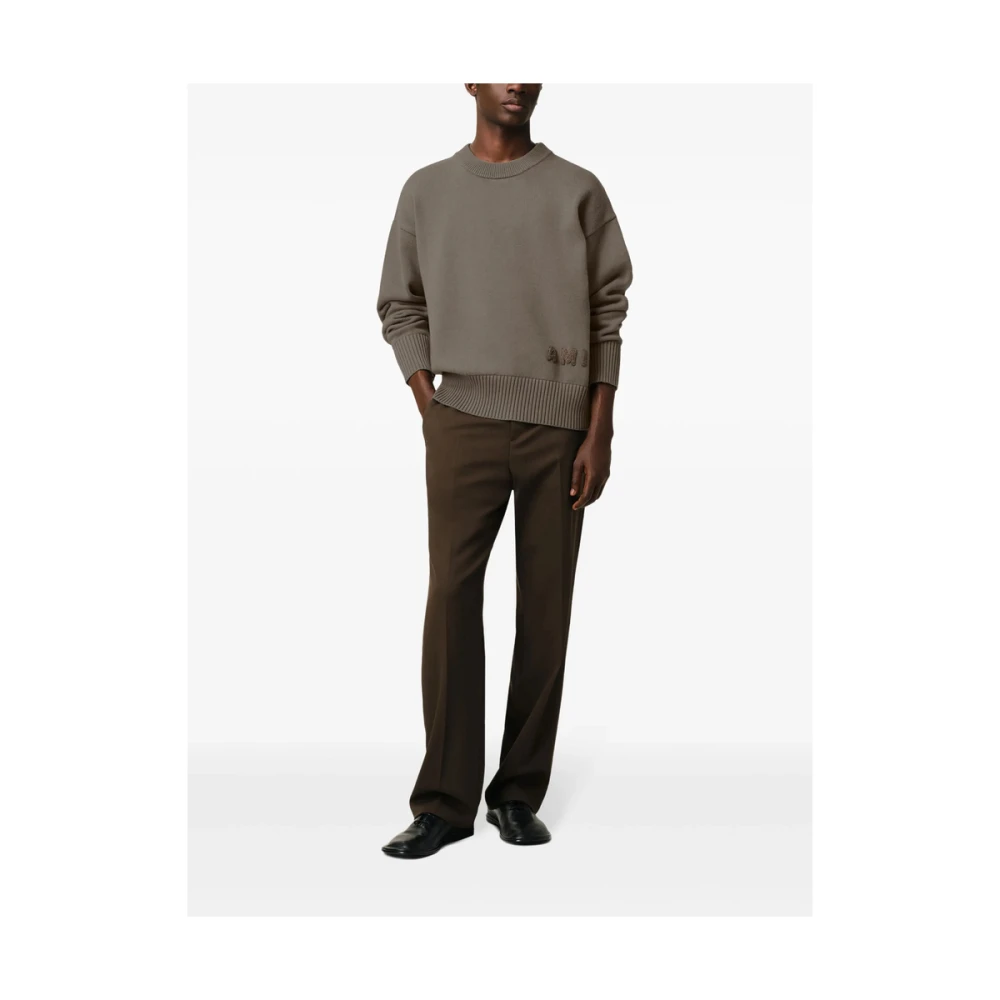 Ami Paris Grijze Gebreide Trui met Ronde Hals Gray Heren